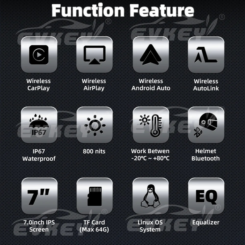 EKIY 7inch Motorcycle CarPlay Navigation Wireless CarPlay Android Auto