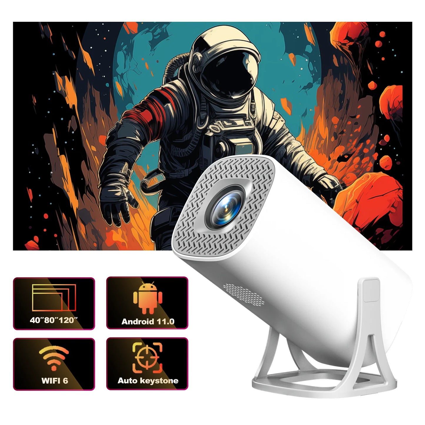 HONGTOP S40 Android 11 Mini Projector Support 4K 1080P 2.4G/5GWIFI