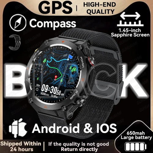 2024New Outdoor Military GPS Smart Watch Men AMOLED Screen Heart Rate