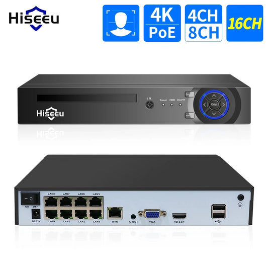 Hiseeu H.265+ 4CH 10CH 16CH POE NVR For IP Security Surveillance