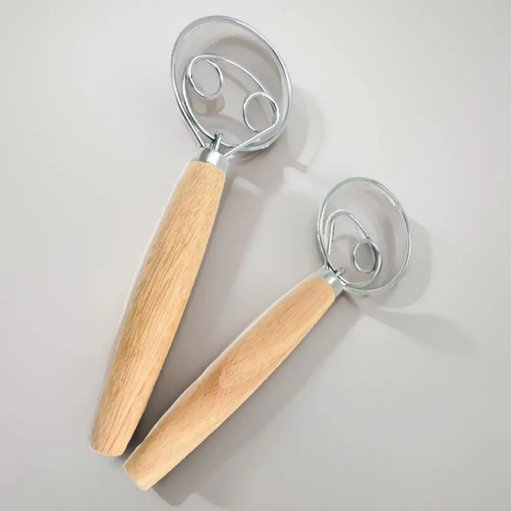 Wooden Handle Single And Double Circle Flour Beater Stick Manual Flour