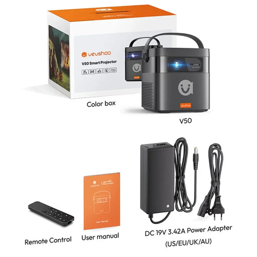 VEVSHAO V50 Portable Projector 4K 3D WiFi Full HD1080P Built-in 2 x