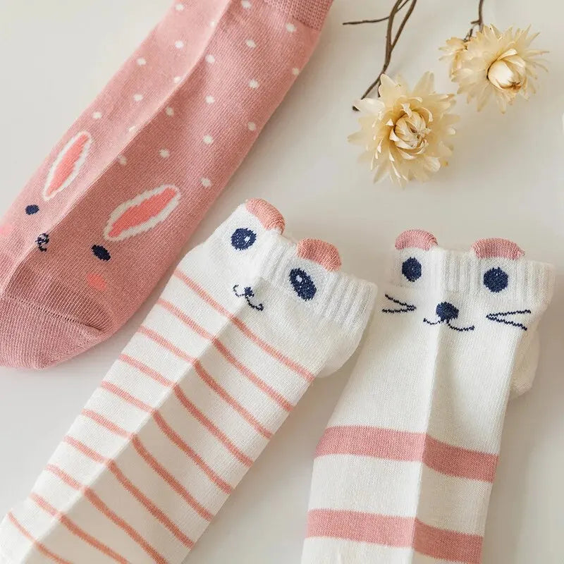5 Pairs Women's Short Tube Socks Pink Cat Thin Four Seasons Cute Boat