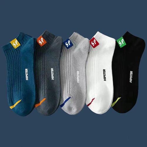 5 Pairs Men Short Socks With Fashionable Versatile Stripes That Absorb
