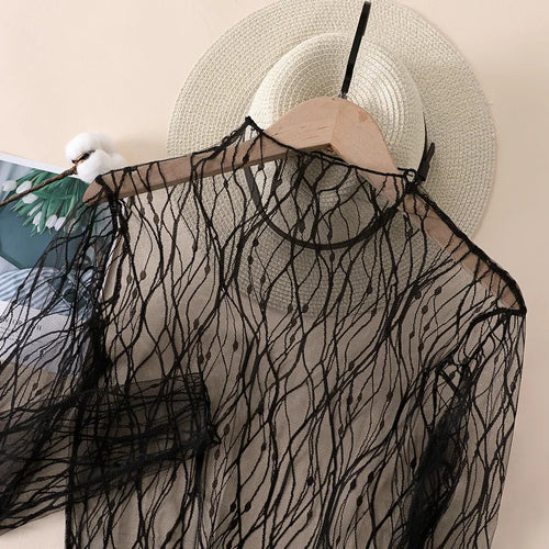 Elegant Lace T-shirt For Women Mesh Long Sleeve Tops Hot Sexy