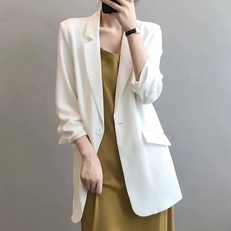 Chiffon Suit Coat Women's 2024 Summer New Korean Loose White Thin Long