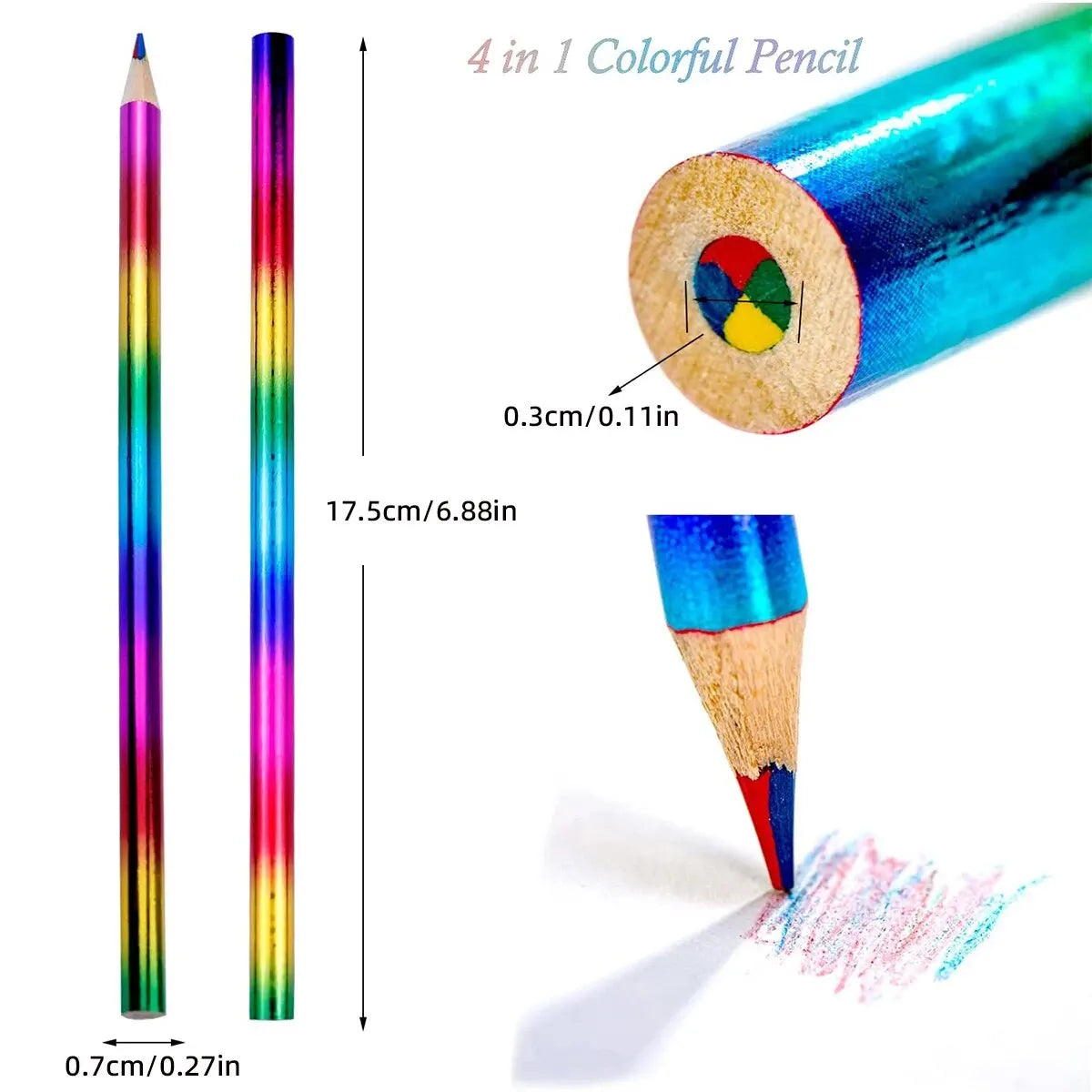 8/16 Pcs Rainbow Colored Pencils, 4 Color in 1 Pencil .Suitable for