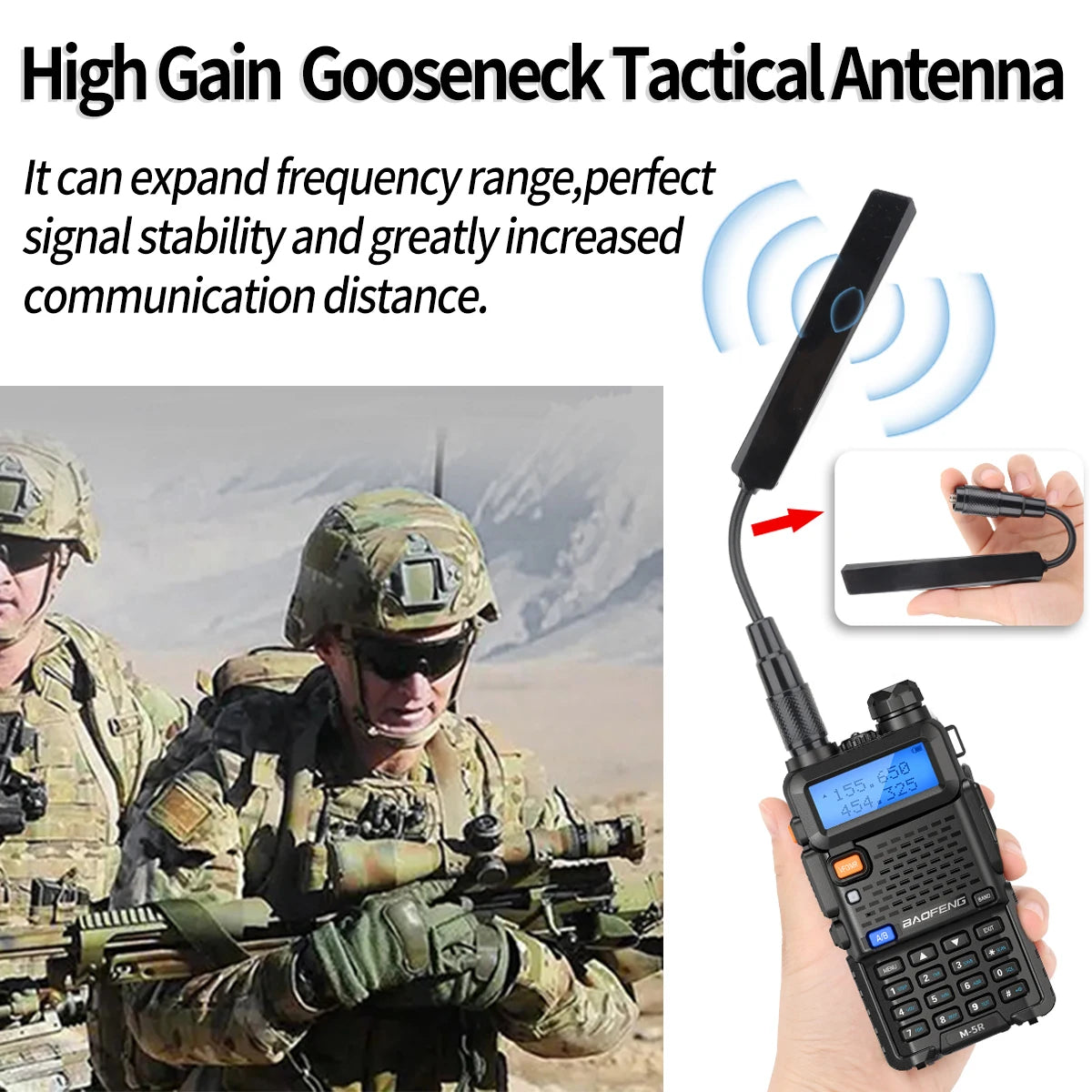 ABBREE AR-188 Gooseneck Tactical Antenna SMA-Female VHF UHF for