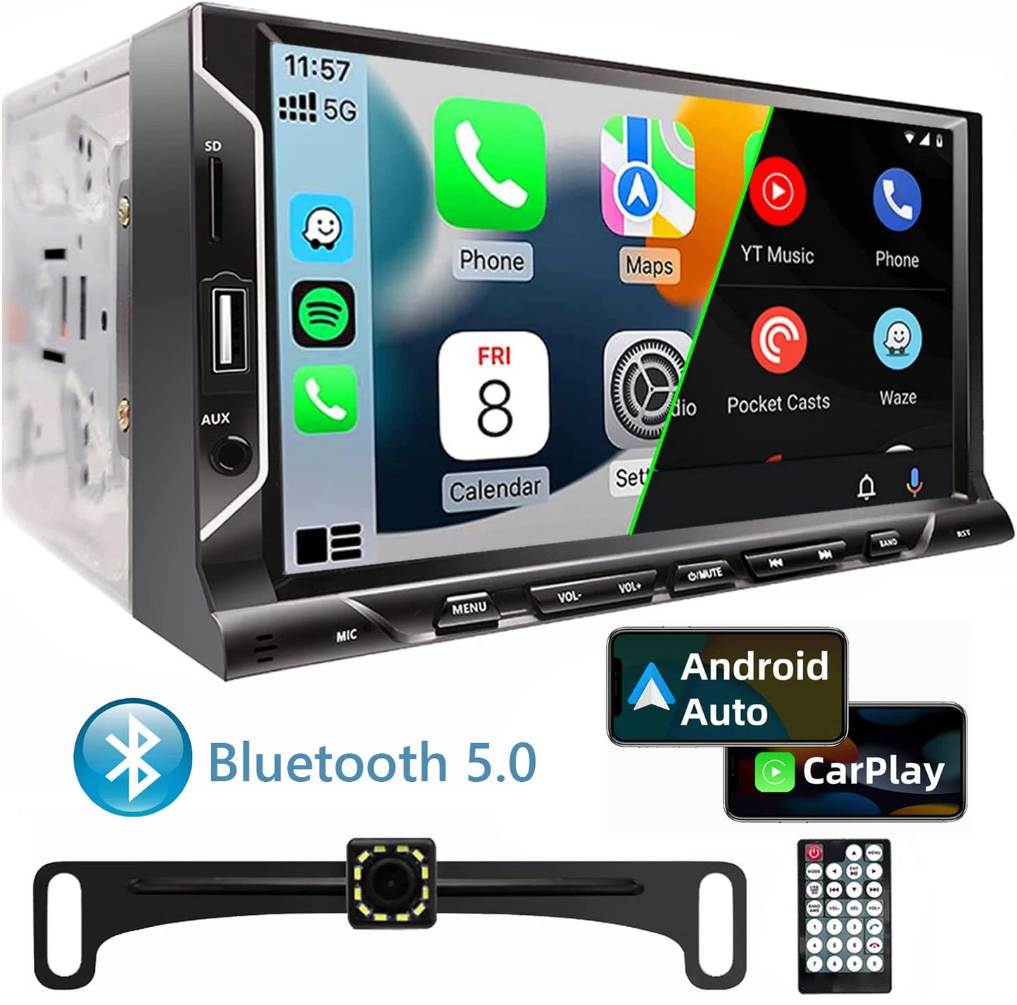 7“ HD Touch Screen Car Radio Universal 2 Din Carplay Android Auto