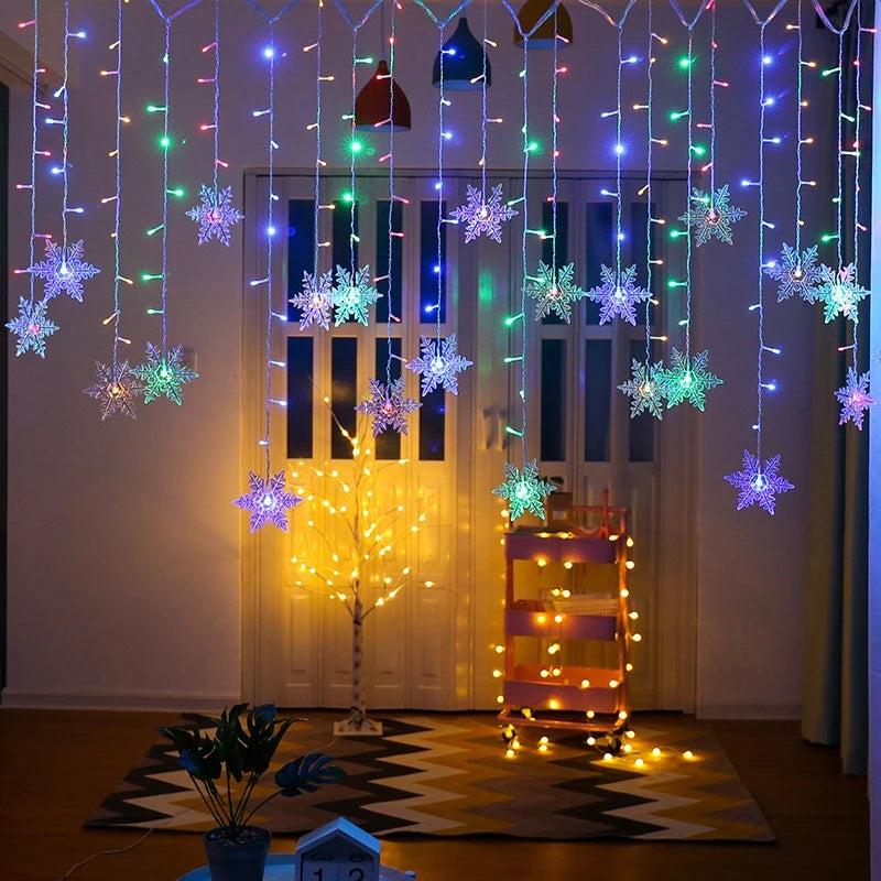 Christmas Snowflakes LED String Lights Flashing Fairy Curtain Lights