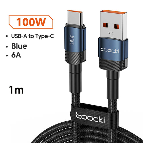 Toocki 6A USB To Type C Cable for Huawei Xiaomi PD 100W Fast Charging