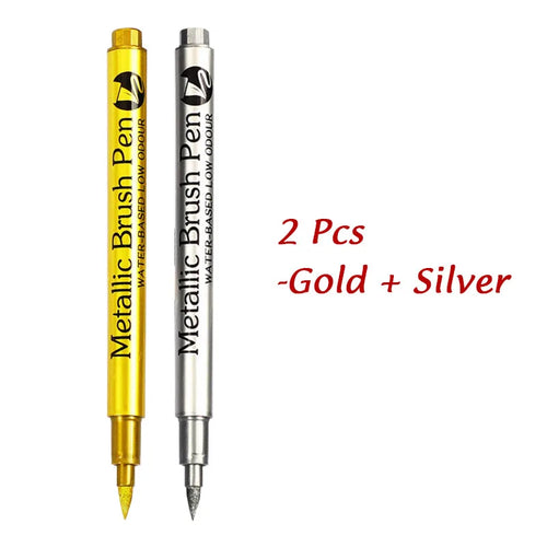 1/2Pcs Brush Metallic Marker Pens Gold Silver Permanent Art Markers