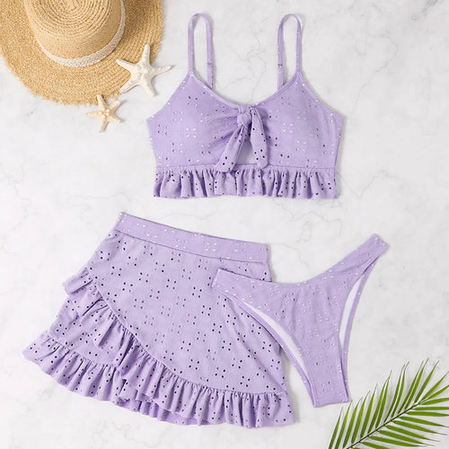 Sexy White Ruffle Bikini 2024 Women Three Pieces Swimsuit Brazilian