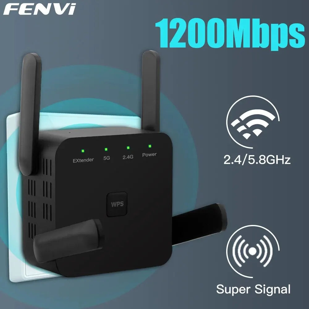 FENVI 5Ghz AC1200 WiFi Repeater 1200Mbps Router Black WiFi Extender
