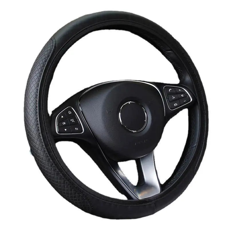 Black automobile steering wheel cover, dynamic fiber leather, double