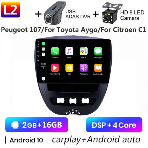 Android 10 2 Din Car Multimedia Player For Peugeot 107 Toyota Aygo