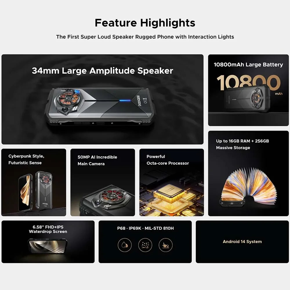 Global Version DOOGEE S Punk Rugged Phone Android 14 6.58" 60Hz 34mm