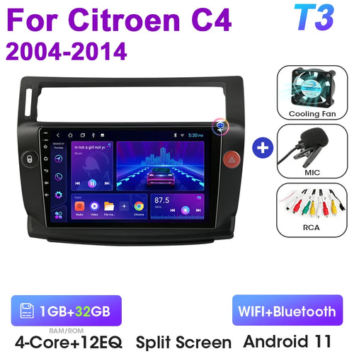 2 Din Android 12 Car Radio For Citroen C4 C-Triomphe Quatre 2004-2014