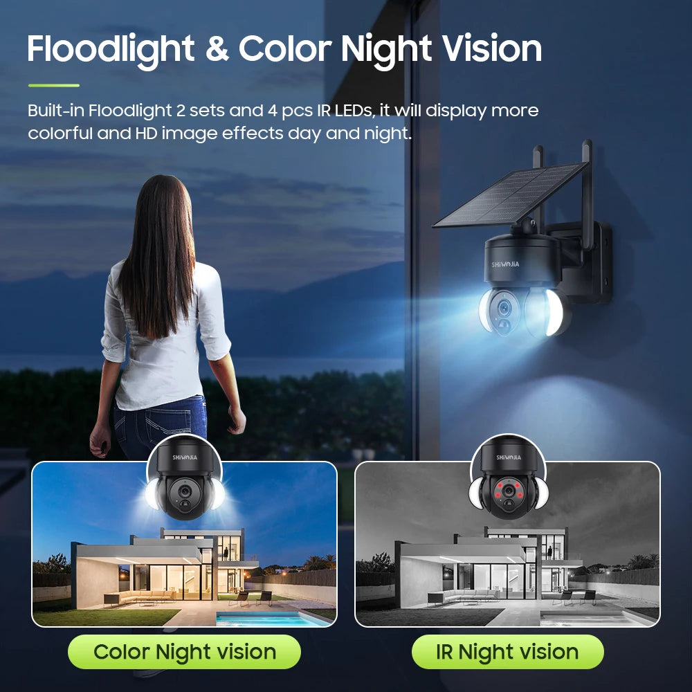 SHIWOJIA Outdoor Camera 4G / Wifi Solar Powered 7500mAh Battery with