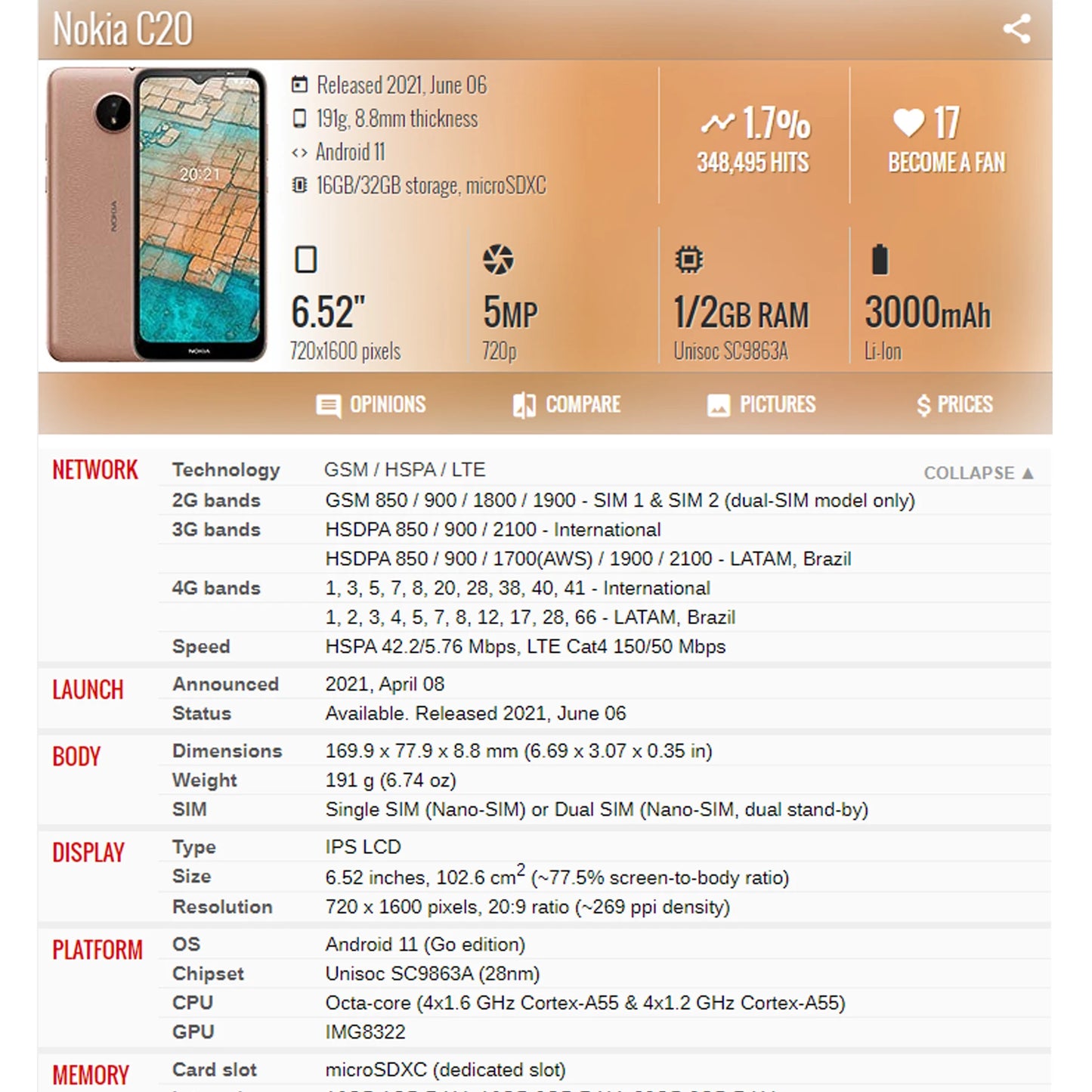 6.52" Inch For Nokia C10 C20 TA-1342 TA-1339 TA-1348 TA-1352 TA-1356