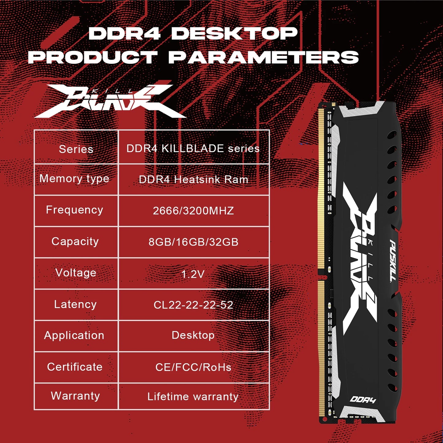 PUSKILL Memória RAM DDR4 16GB 8GB 1.2V 3200MHz 2666MHz Desktop
