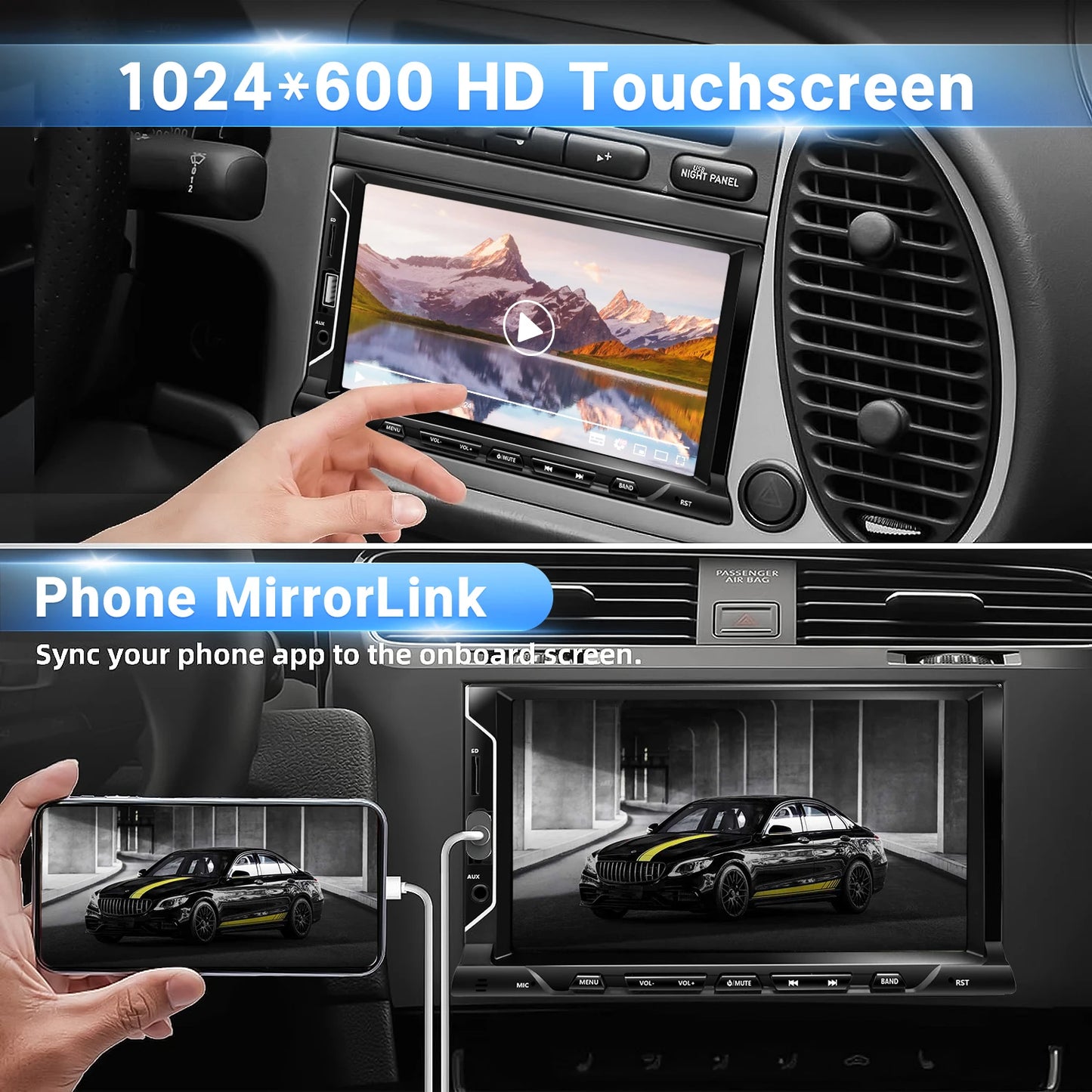 7“ HD Touch Screen Car Radio Universal 2 Din Carplay Android Auto