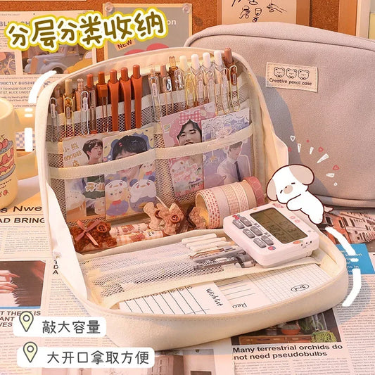 Large Capacity Pencil Case Zip Canvas Pencil Bag Pouch Function