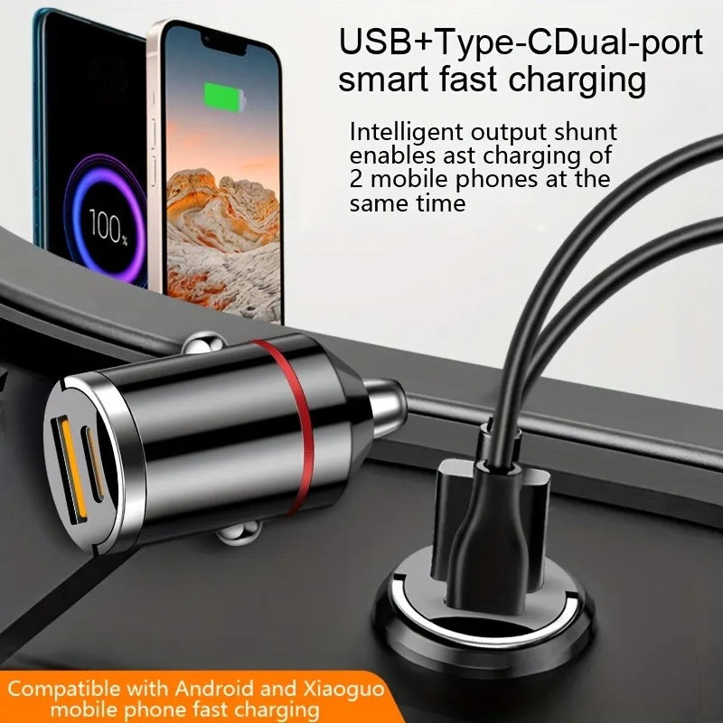 66W Flash Car Charger with Pull Ring - Ultra-Compact PD+USB Dual Port