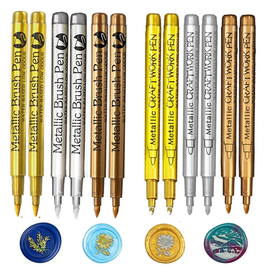 6Pcs Brush Metallic Paint Marker Pens Gold Silver Color Permanent Art