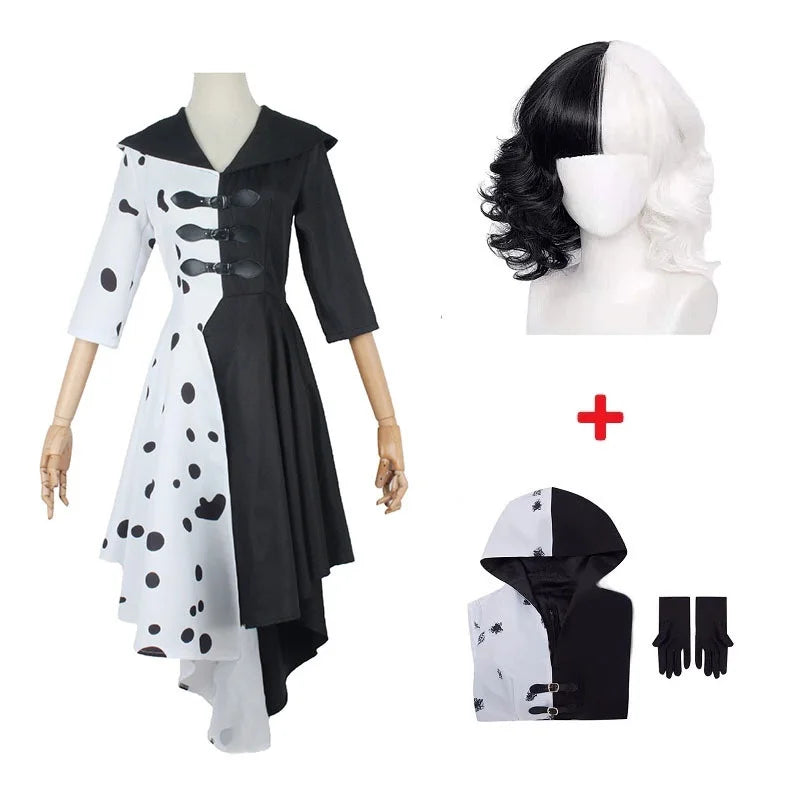 Adults Black White Witch Deville Cosplay Costume Dress for Women with