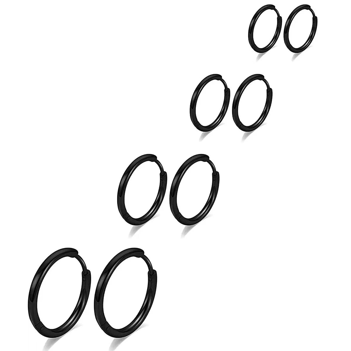 4 Pairs of Stainless Steel Circular Earrings Set, MEN'S AND WOMEN'S