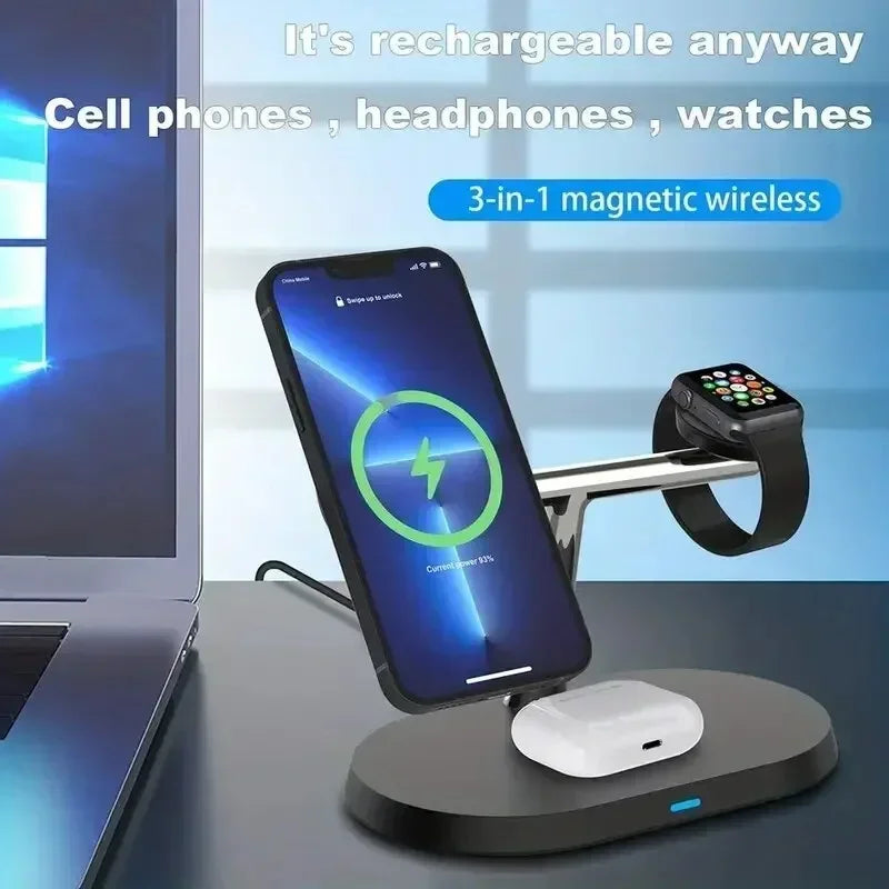 3 In 1 Magnetic Wireless Charger Stand for iPhone 15 14 13 12 Pro Max