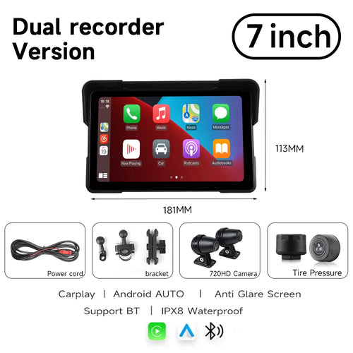 7'' Motorcycle DVR GPS navigator Dash Cam Wireless Carplay Android