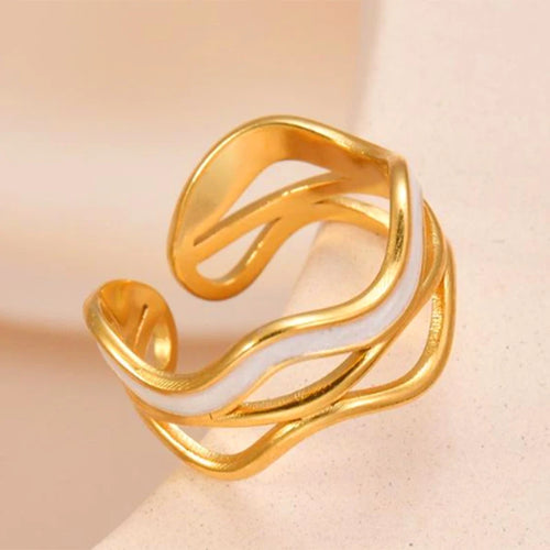 Letdiffery Retro Gold Color Double Oil Drip Open Rings Stainless Steel
