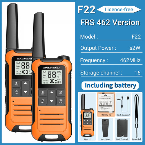 2pcs Baofeng F22 Mini Walkie Talkie PMR FRS Long Range Rechargable