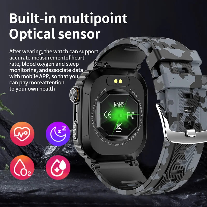 Rugged And Durable Military Smart Watch Ip68 Waterproof 2.01 '' HD