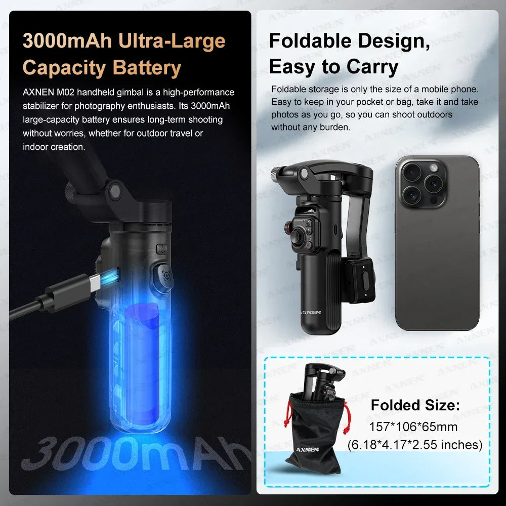 AXNEN M02 Gimbal Smartphone Stabilizer 3-Axis Anti-shake Video Record