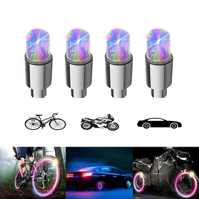 4x Neon Tire Valve Cap Lights Durable Vibrating Flashing Wheel Tire