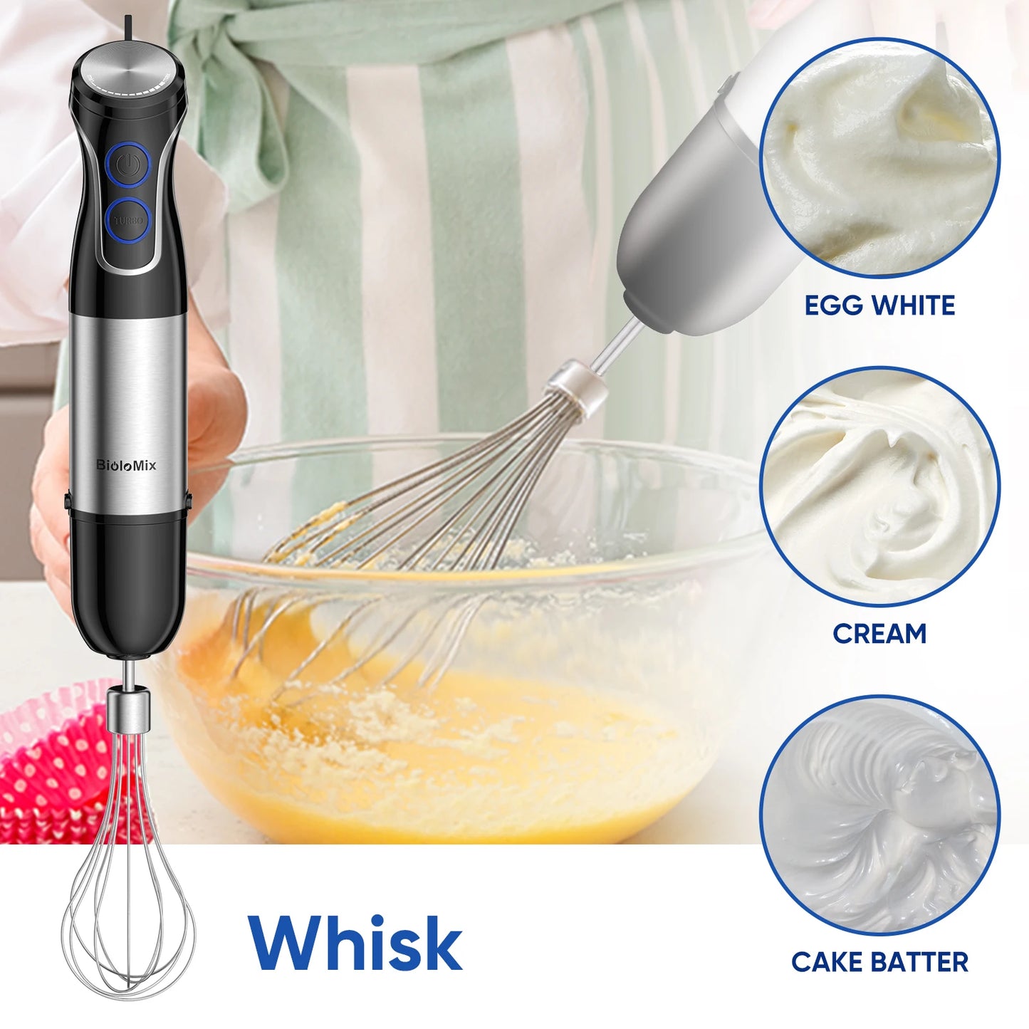 BioloMix 5 in 1 Immersion Hand Blender,1500W Blender with 304