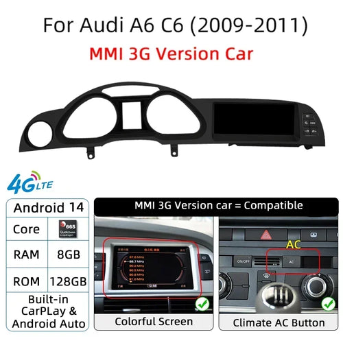 Android 14 Auto Radio CarPlay For Audi A6 C6 4f  For Audi Q7 4L
