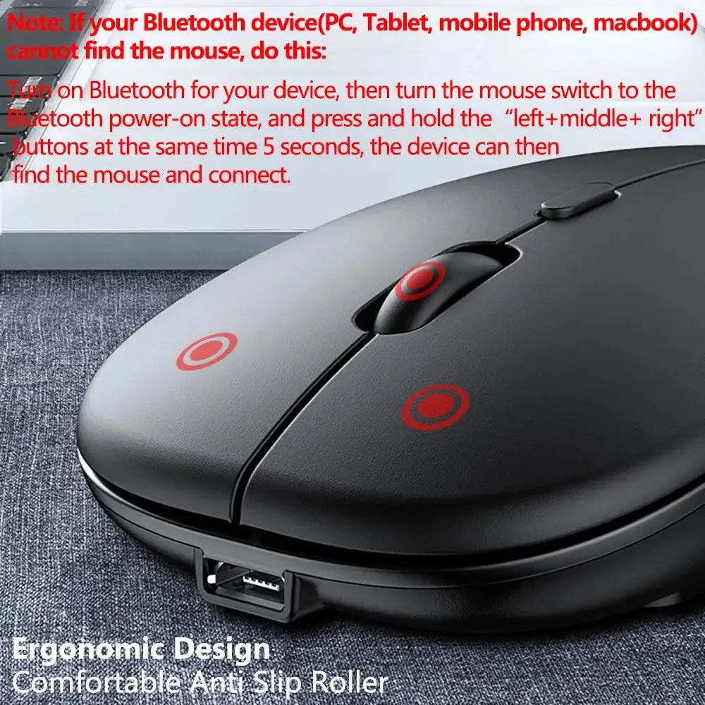 New Bluetooth Wireless Mouse USB Optical Rechargeable Mouse for