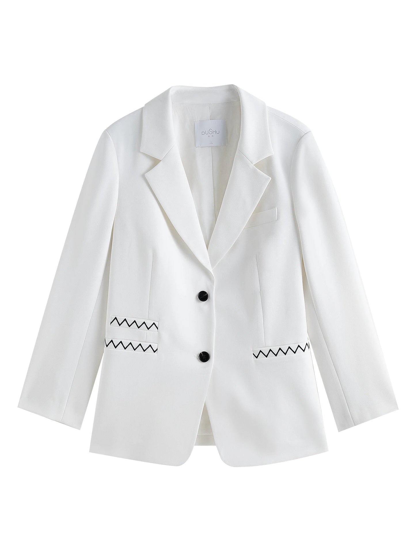 DUSHU Versatile Contrasting Color Embroidered Suit White Blazer 2024
