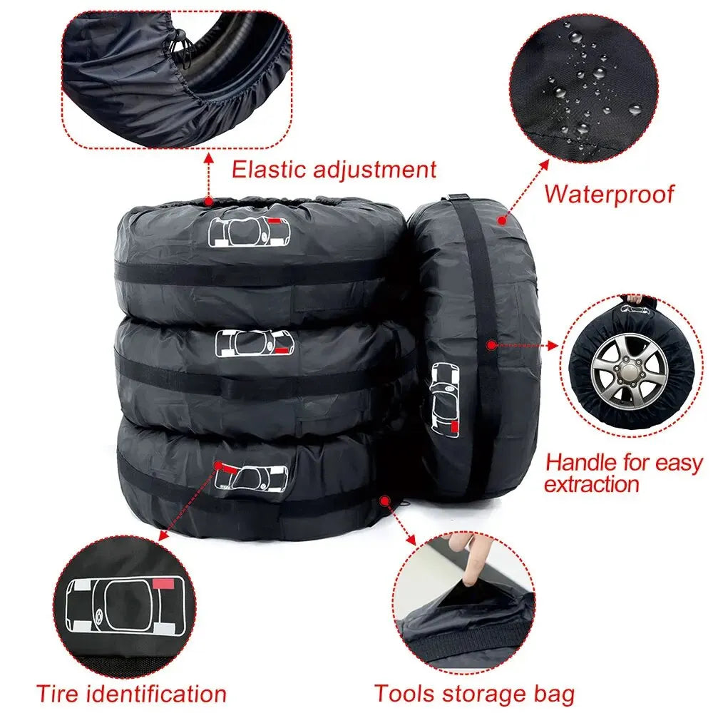 AD Universal 4Pcs Spare Tire Cover Case Polyester Car Tyre Storage