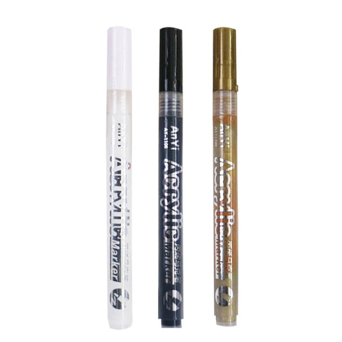 3Pcs/set Acrylic Markers Paint Pen Black/White/Gold/Silver for Rock