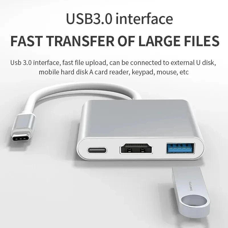3 IN 1 USB C to HDMI-Compatible Adapter USB 3.1 Hub Type C Charging