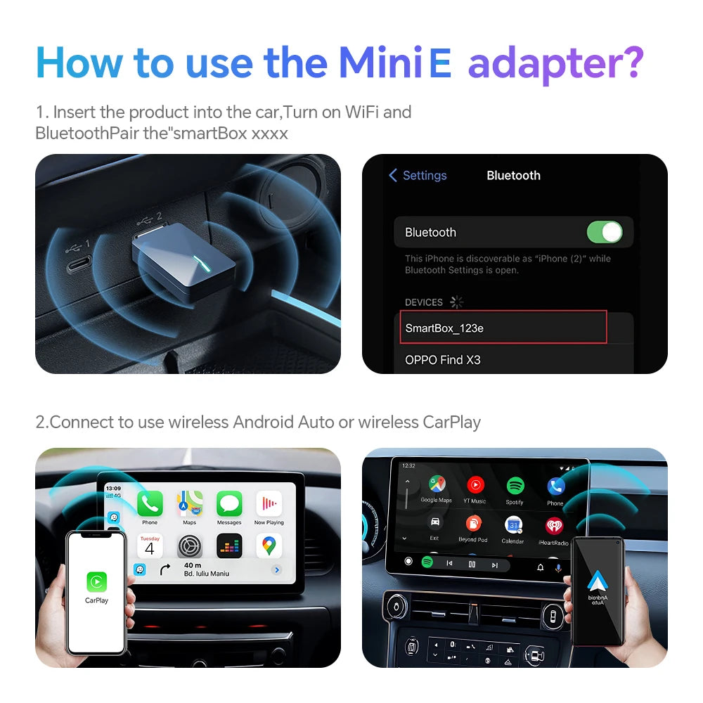 2024 NEW Acodo 2in1 Mini Smart Wireless Android Auto Adapter Carplay