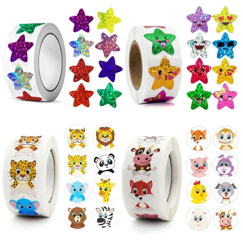 500/1000PCs Colorful Star Adhesive Stickers Kawaii Animal Scrapbook