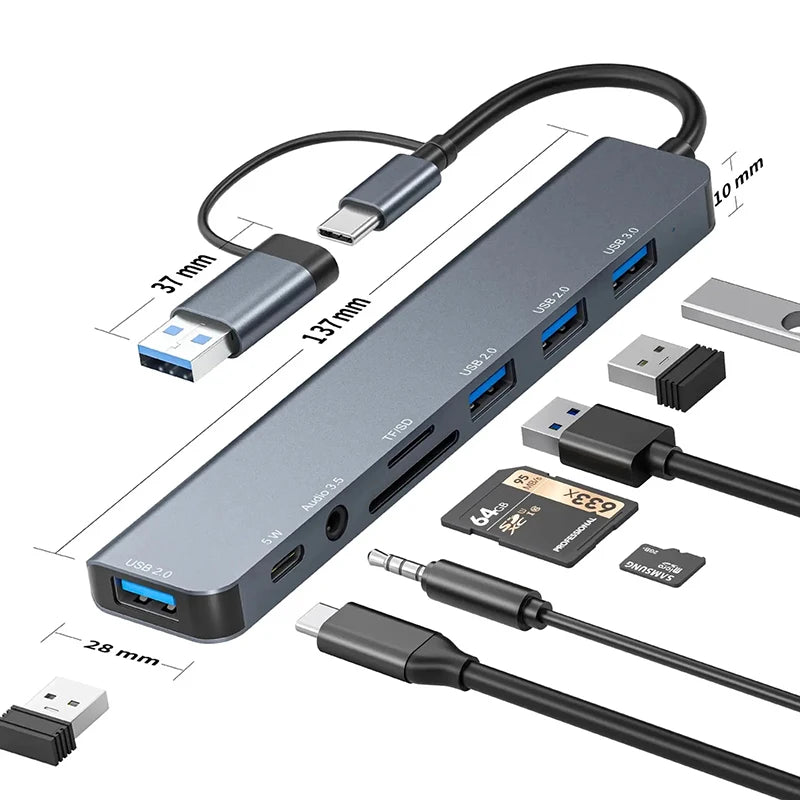 USB C Hub USB Splitter 8 in 1 USB Extender with 4 USB Port 1 USBC Port