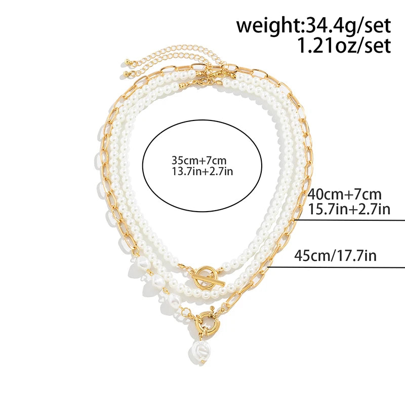 Elegant Pearl Multi-layer Necklace Minimalism Beads Gold Color Choker
