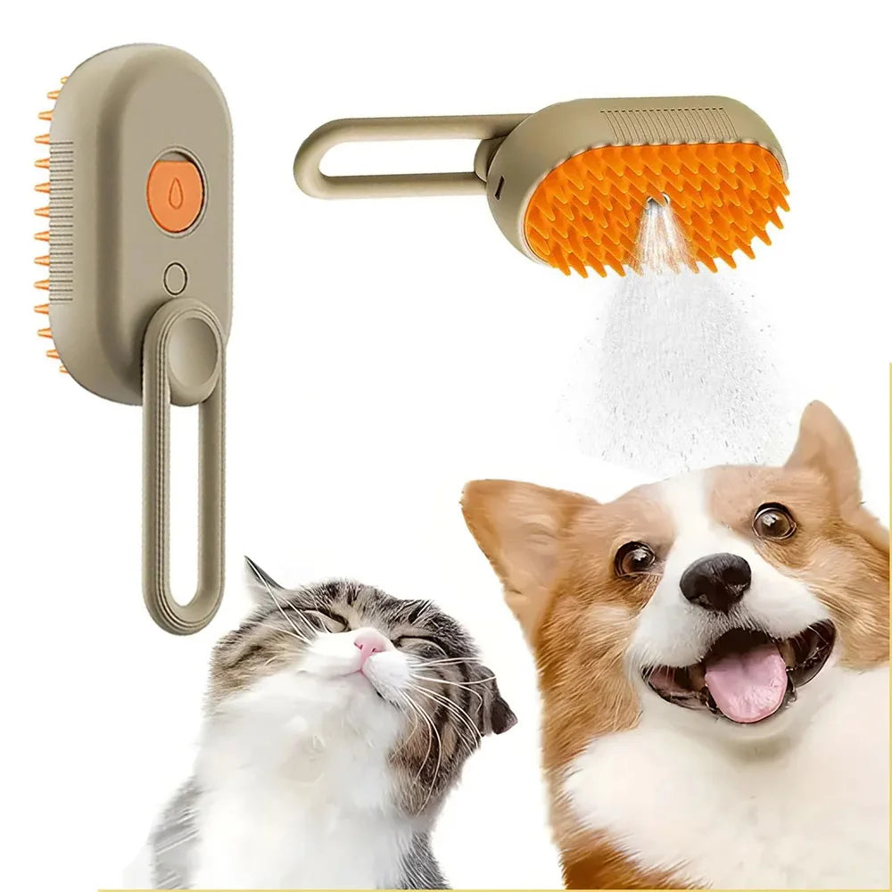 Steamy Dog Brush Electric Spray Cat Hair Brush 3 In1 Dog Steamer Brush